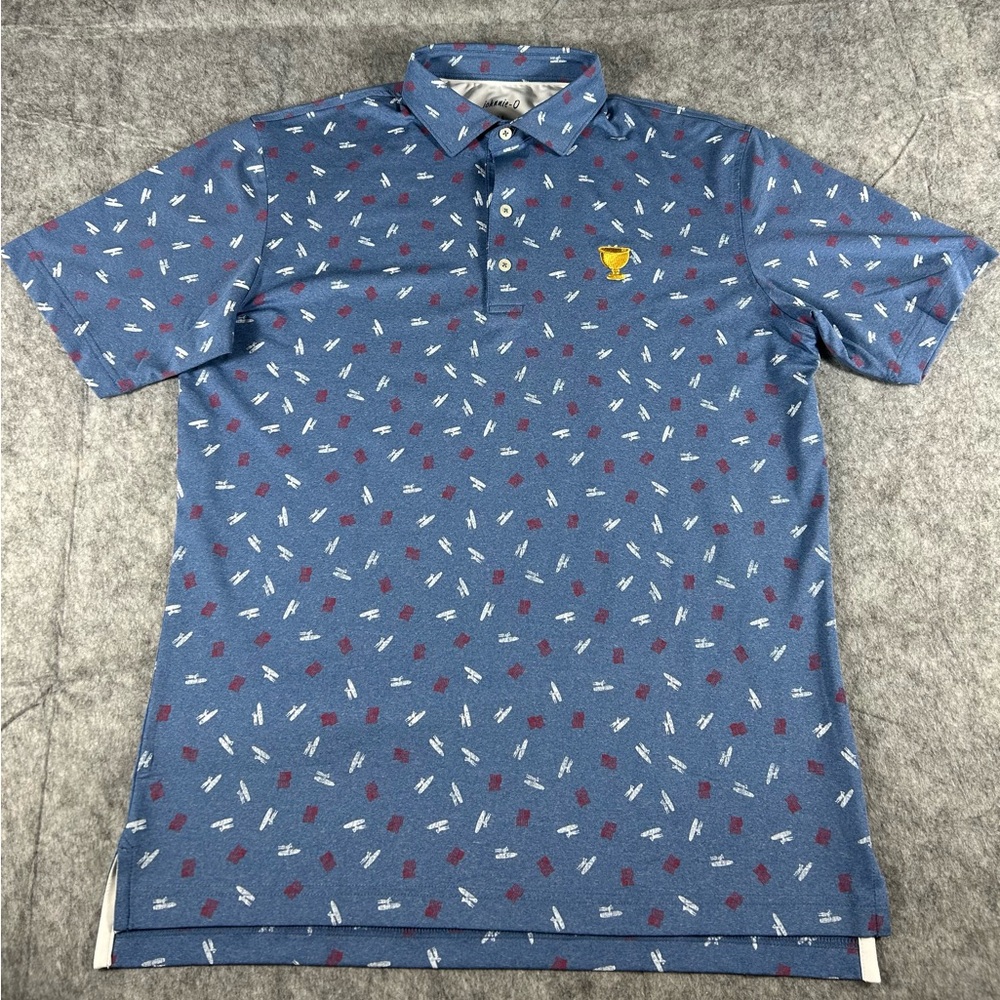 Johnnie-O Shirt men's M Polo Performance Surfer Surfing Print Presidents Cup